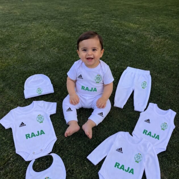 طاقم الرضيع بشعار الرجاء البيضاوي 💚